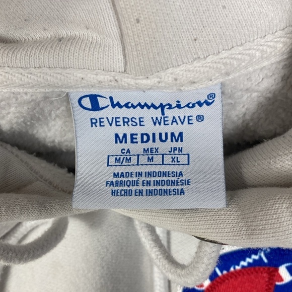 Champion Reverse weave hoodie with large logo white vintage M - Picture 7 of 9